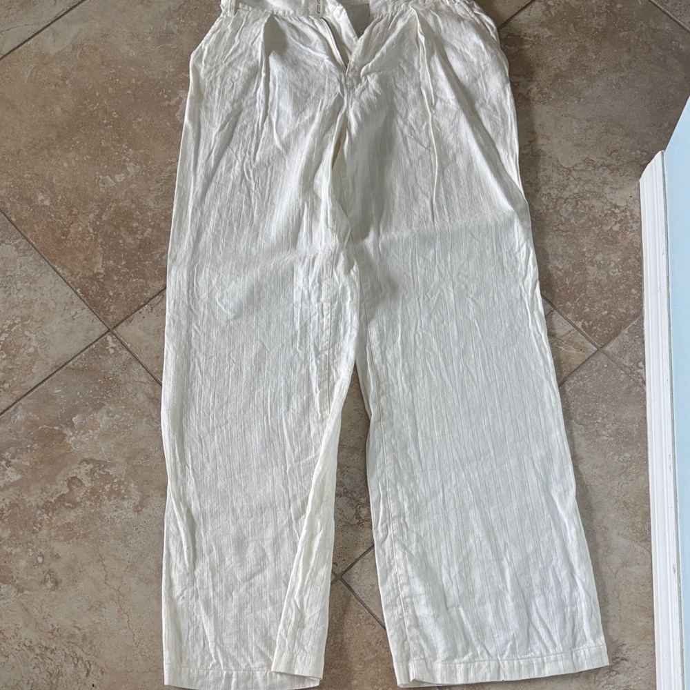 FRAME Cream High-Waisted linen Pants